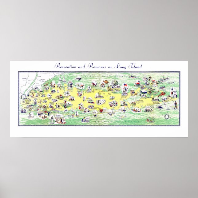 Póster Mapa de Long Island - Recreación y romance (Frente)