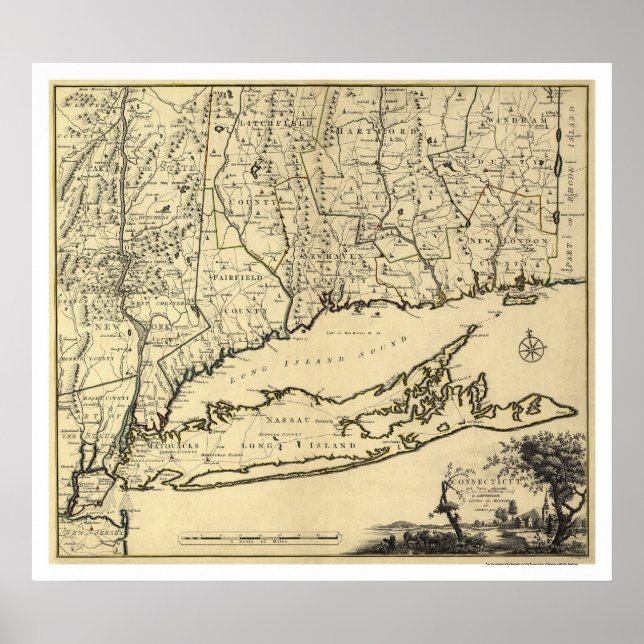 Póster Mapa de Long Island y Connecticut 1780 (Frente)