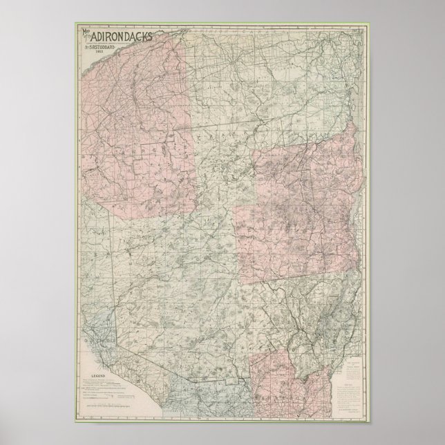 Póster Mapa de los Adirondacks de 1912 (Frente)