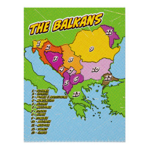 Póster Mapa de los Balcanes ilustrado con arte pop