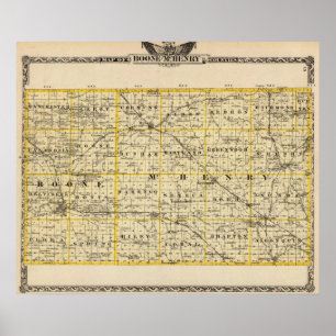 Póster Mapa de los condados de Boone y McHenry