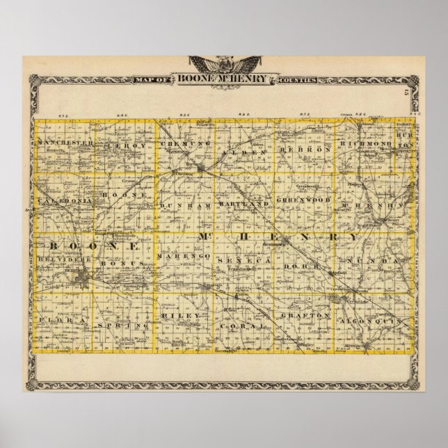 Póster Mapa de los condados de Boone y McHenry (Frente)