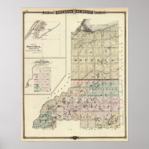 Póster Mapa de los condados de Douglas y Burnett