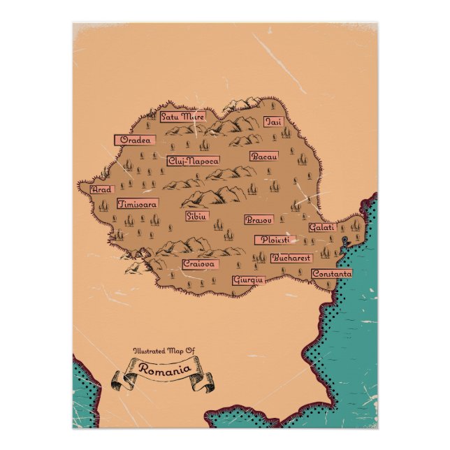 Póster Mapa de los condados de la vieja Rumania (Anverso)
