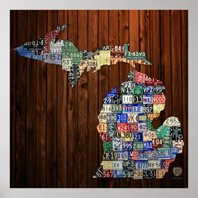 Póster Mapa de los condados de Michigan Poster de Mapa de (Frente)