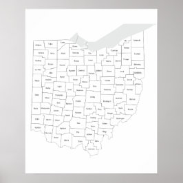 Póster Mapa de los condados de Ohio