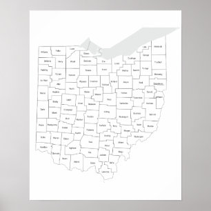 Póster Mapa de los condados de Ohio