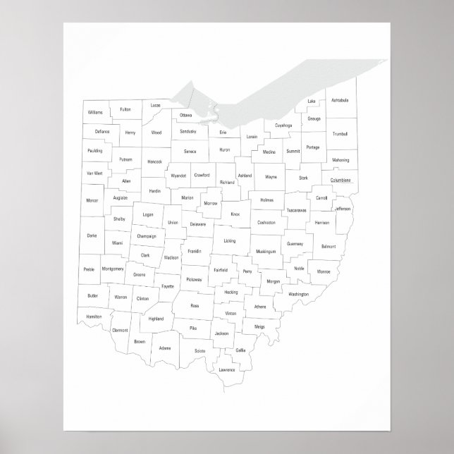 Póster Mapa de los condados de Ohio (Frente)