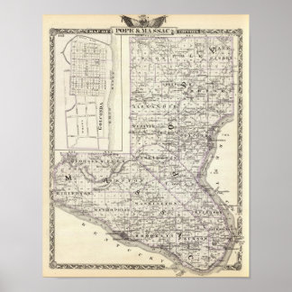 Póster Mapa de los condados de Papa y Massac y Golconda