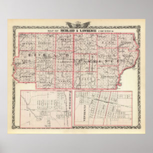 Póster Mapa de los condados de Richland y de Lorenzo