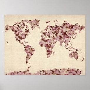 Póster Mapa de los corazones del amor del mapa del mundo