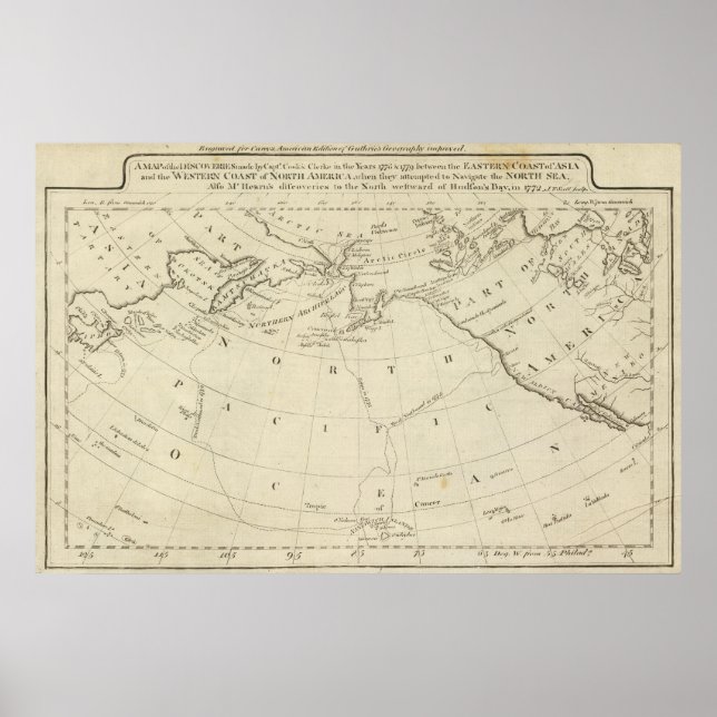 Póster Mapa de los descubrimientos realizados por Cook y  (Frente)