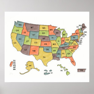Póster Mapa de los estados de los E.E.U.U.
