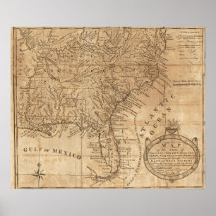 Póster Mapa de los estados de Virginia y de Carolina del