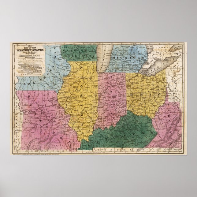 Póster Mapa de los Estados Occidentales (Frente)