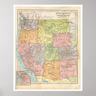 Póster Mapa de los Estados occidentales de la época de la