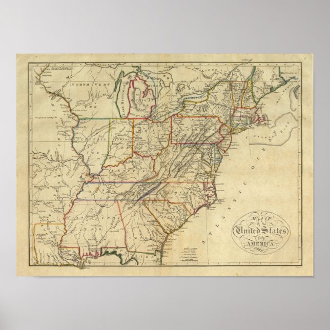 Póster Mapa de los Estados Unidos (Frente)