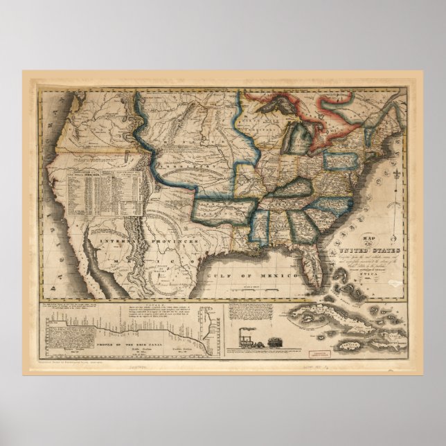 Póster Mapa de los Estados Unidos (1831) (Frente)