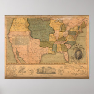 Póster Mapa de los Estados Unidos con George Washington