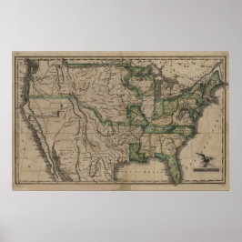 Póster Mapa de los Estados Unidos de 1823