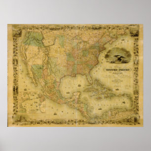 Póster Mapa de los Estados Unidos de 1849
