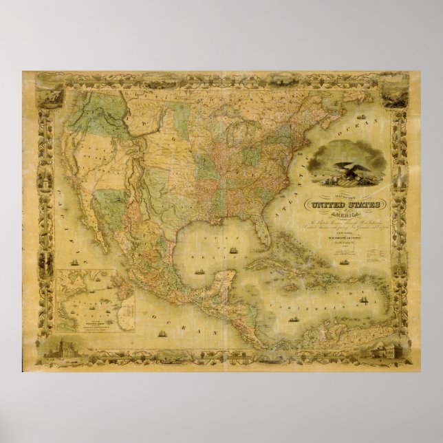 Póster Mapa de los Estados Unidos de 1849 (Frente)