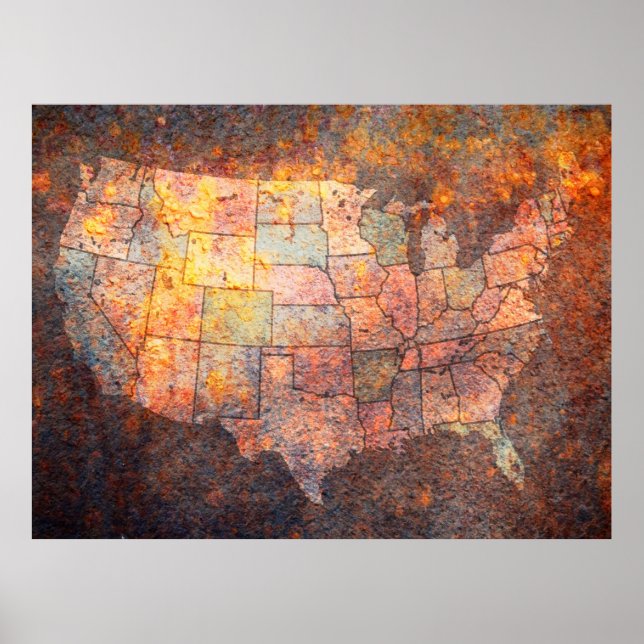 Póster Mapa de los Estados Unidos de América (Frente)