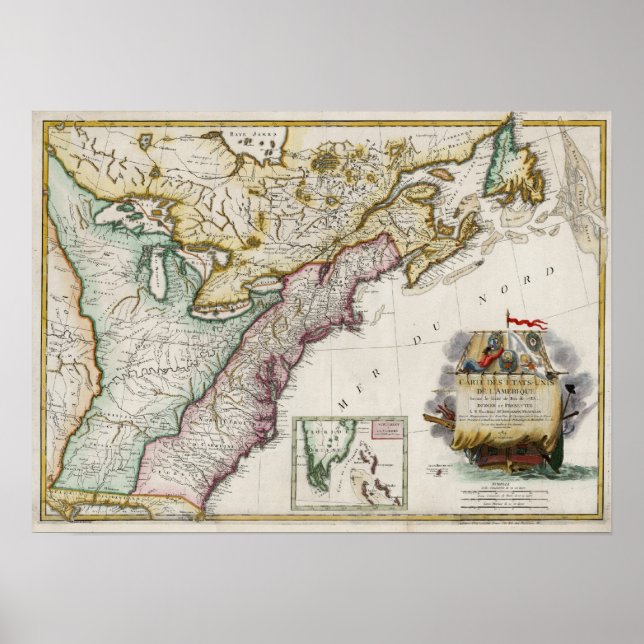 Póster Mapa de los Estados Unidos de América de 1784 (Frente)