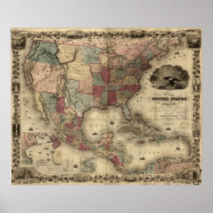 Póster Mapa de los Estados Unidos de América de 1850