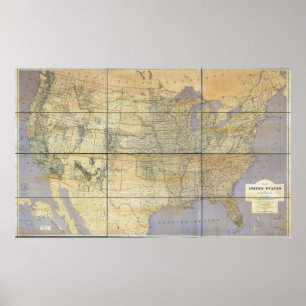 Póster Mapa de los Estados Unidos de América de 1873