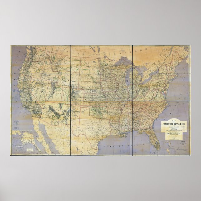 Póster Mapa de los Estados Unidos de América de 1873 (Frente)