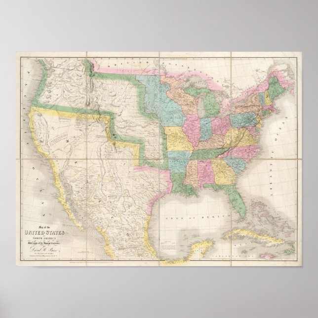 Póster Mapa de los Estados Unidos de América del Norte (Frente)