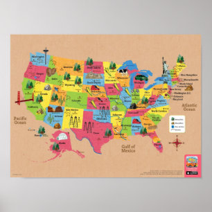Póster Mapa de los Estados Unidos de América del poster