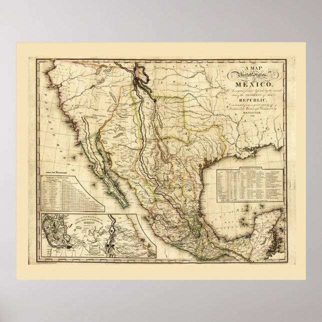 Póster Mapa de los Estados Unidos de México (1826) (Frente)