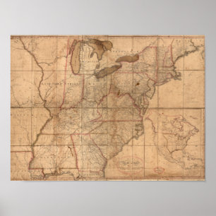 Póster Mapa de los Estados Unidos del joven de Abraham
