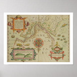 Póster Mapa de los estrechos de Magellan, Patagonia, del