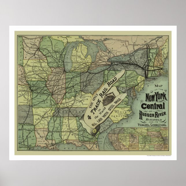 Póster Mapa de los ferrocarriles de Nueva York Central y  (Frente)