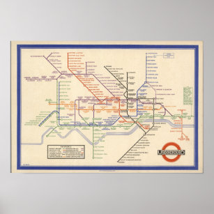 Póster Mapa de los ferrocarriles subterráneos de Londres