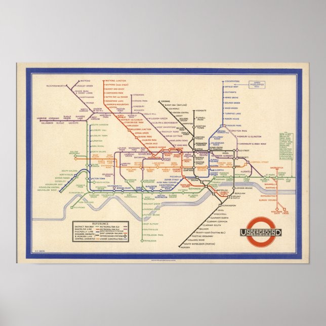 Póster Mapa de los ferrocarriles subterráneos de Londres (Frente)