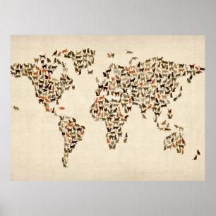 Póster Mapa de los gatos del mapa del mundo