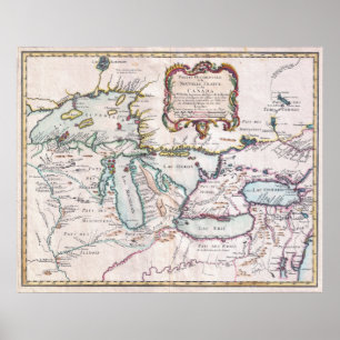 Póster Mapa de los Grandes Lagos