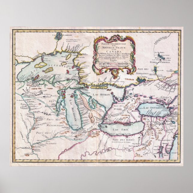 Póster Mapa de los Grandes Lagos (Frente)