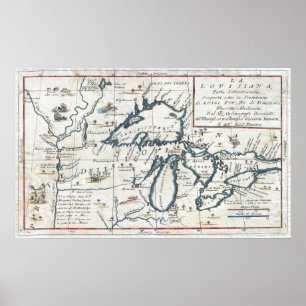 Póster Mapa de los Grandes Lagos (1696)
