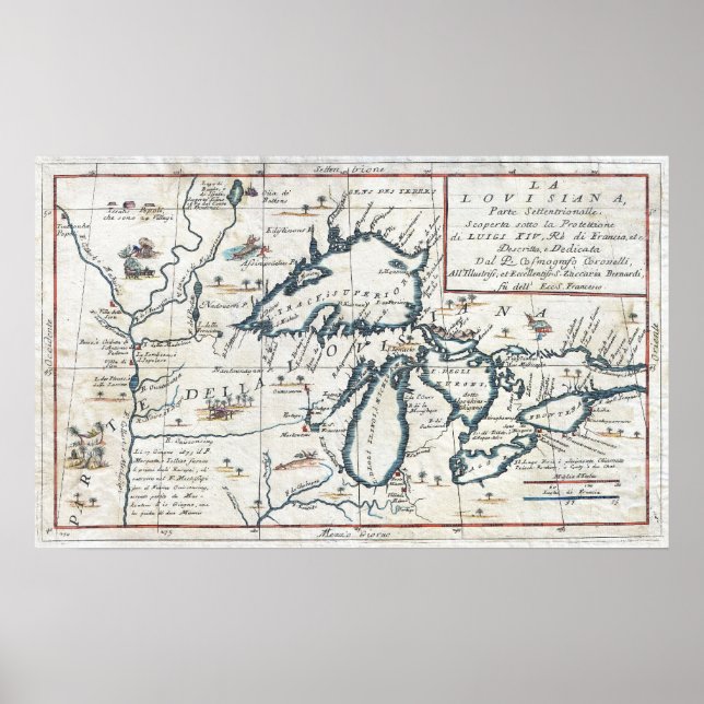 Póster Mapa de los Grandes Lagos (1696) (Frente)