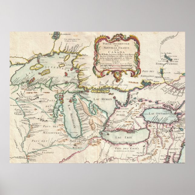 Póster Mapa de los Grandes Lagos de Francia (Frente)