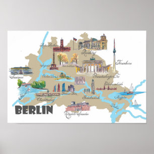 Póster Mapa de los puntos culminantes de Berlín
