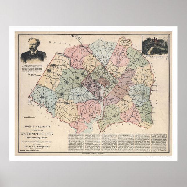 Póster Mapa de los suburbios de Washington DC por Clement (Frente)