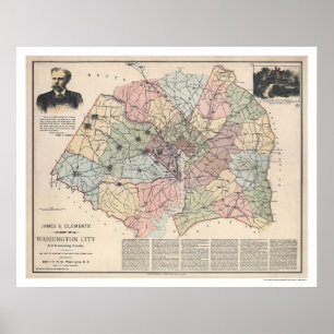 Póster Mapa de los suburbios del Washington DC por