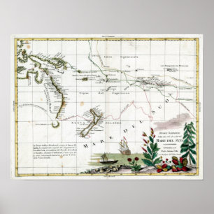 Póster Mapa de los viajes del capitán Cook en 1776
