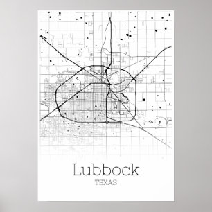 Póster Mapa de Lubbock - Texas - Poster del Mapa de la Ci
